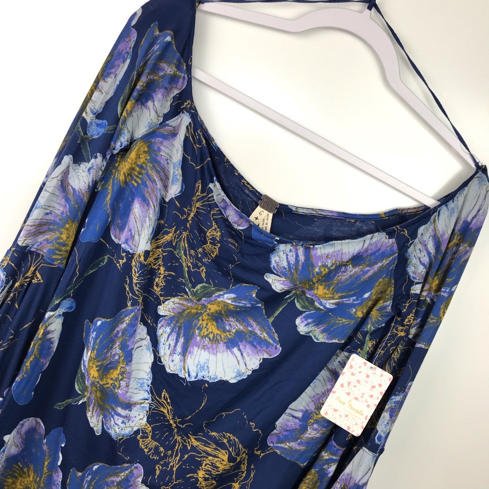 Free People | New Navy Floral Flare Bell Sleeve - Picture 3 of 7